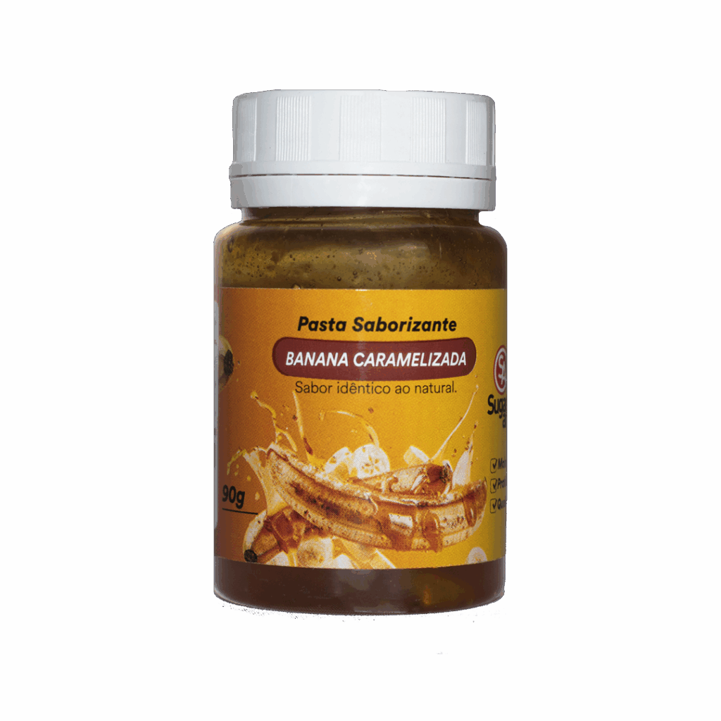 Com banana e caramelo reais, a Pasta Sugar Art oferece um sabor caseiro e intenso para bolos, recheios, doces e sorvetes com toque gourmet.