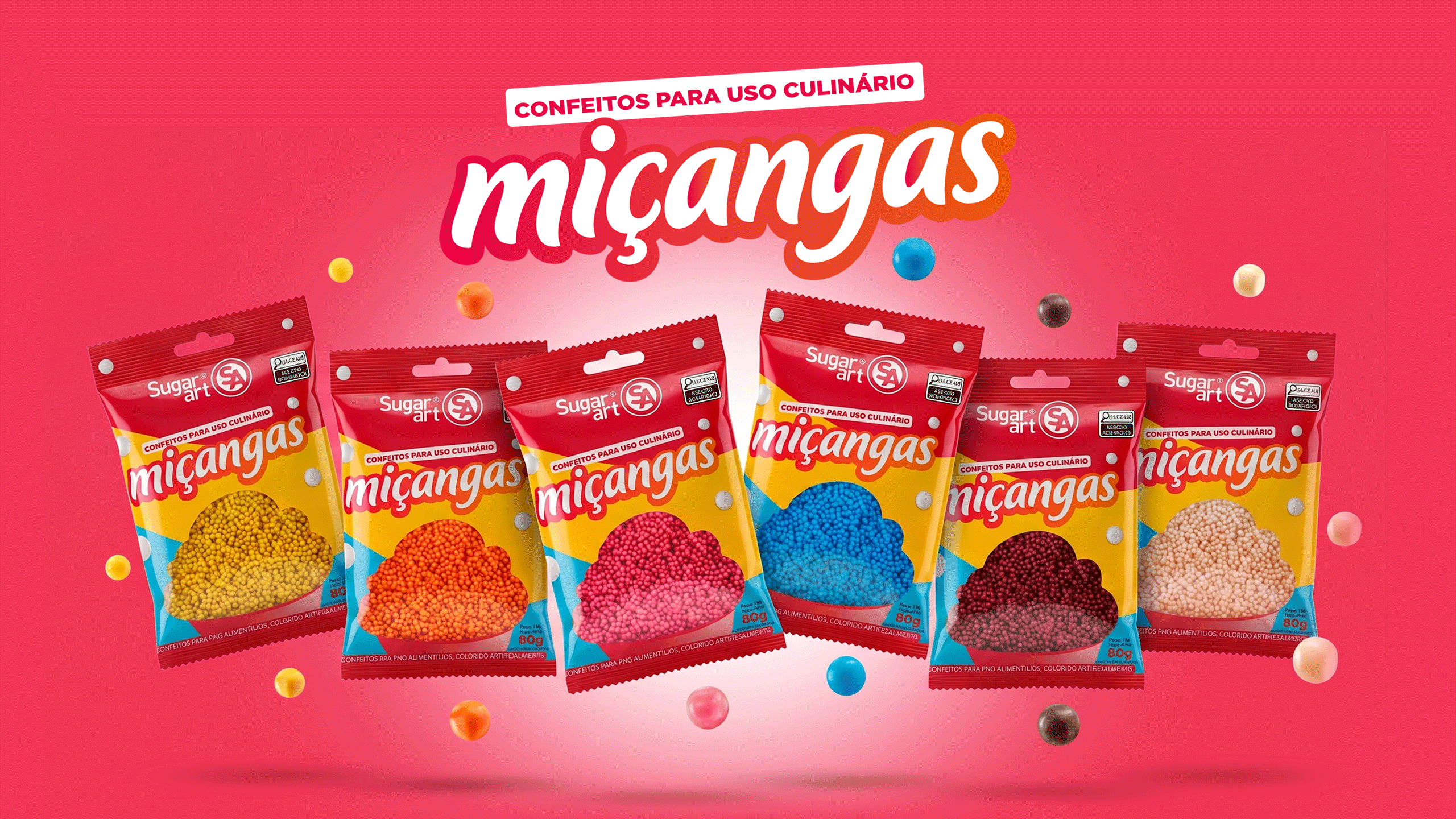 Miçangas Coloridas Sugar Art - Confeitos Profissionais para Bolos